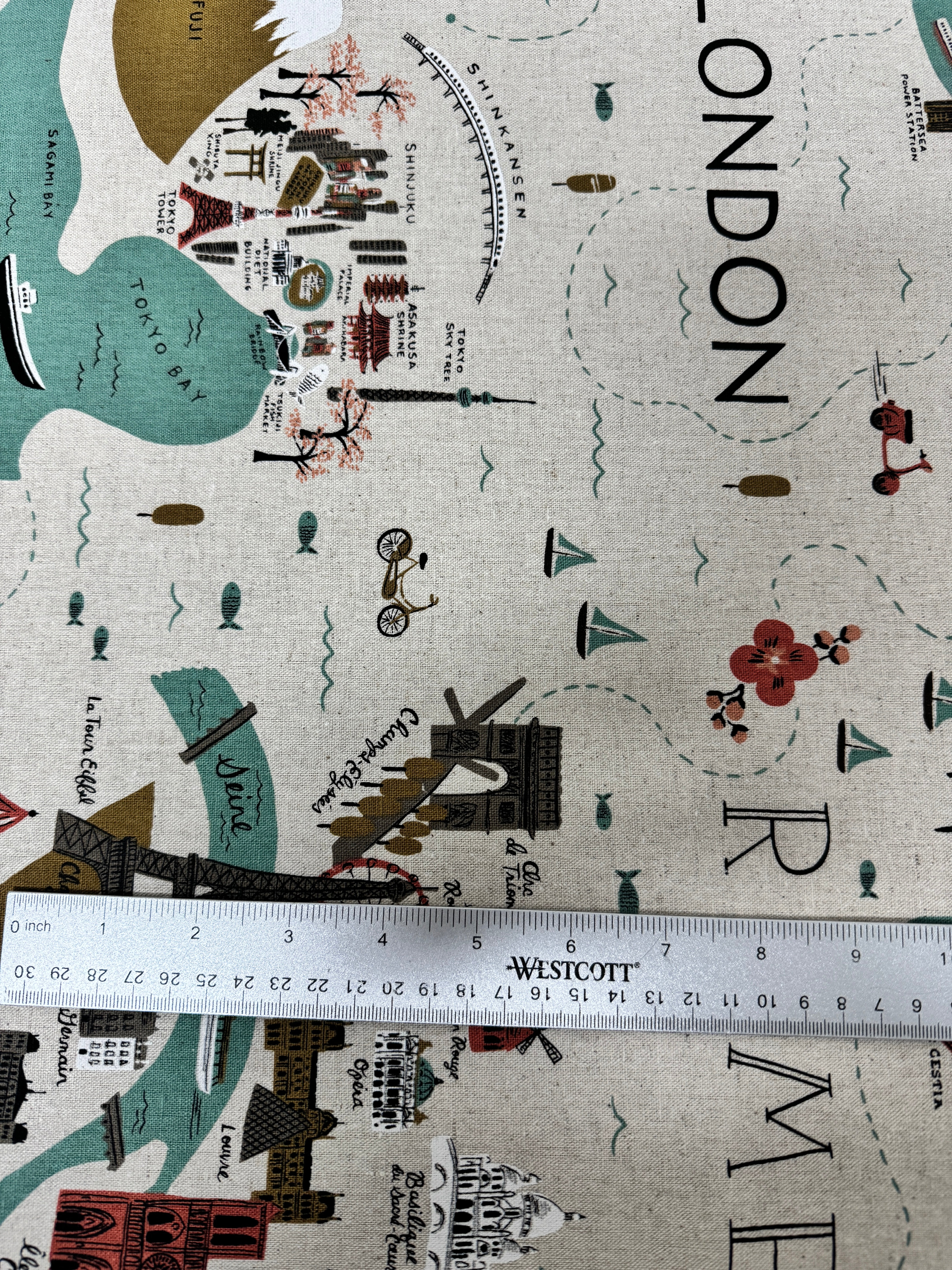 Les Fleurs - City Maps - Natural Canvas White Pigment Yardage