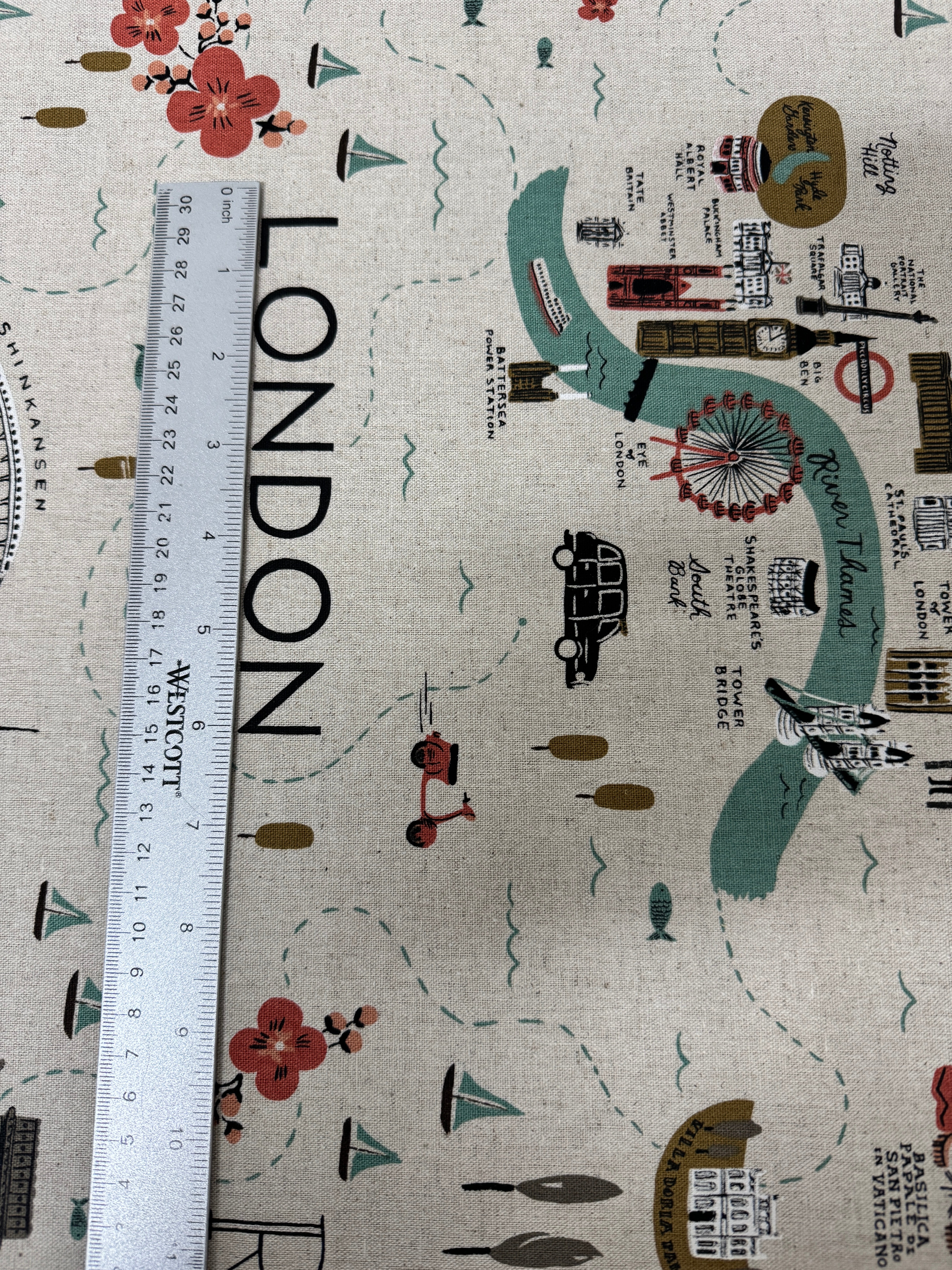 Les Fleurs - City Maps - Natural Canvas White Pigment Yardage