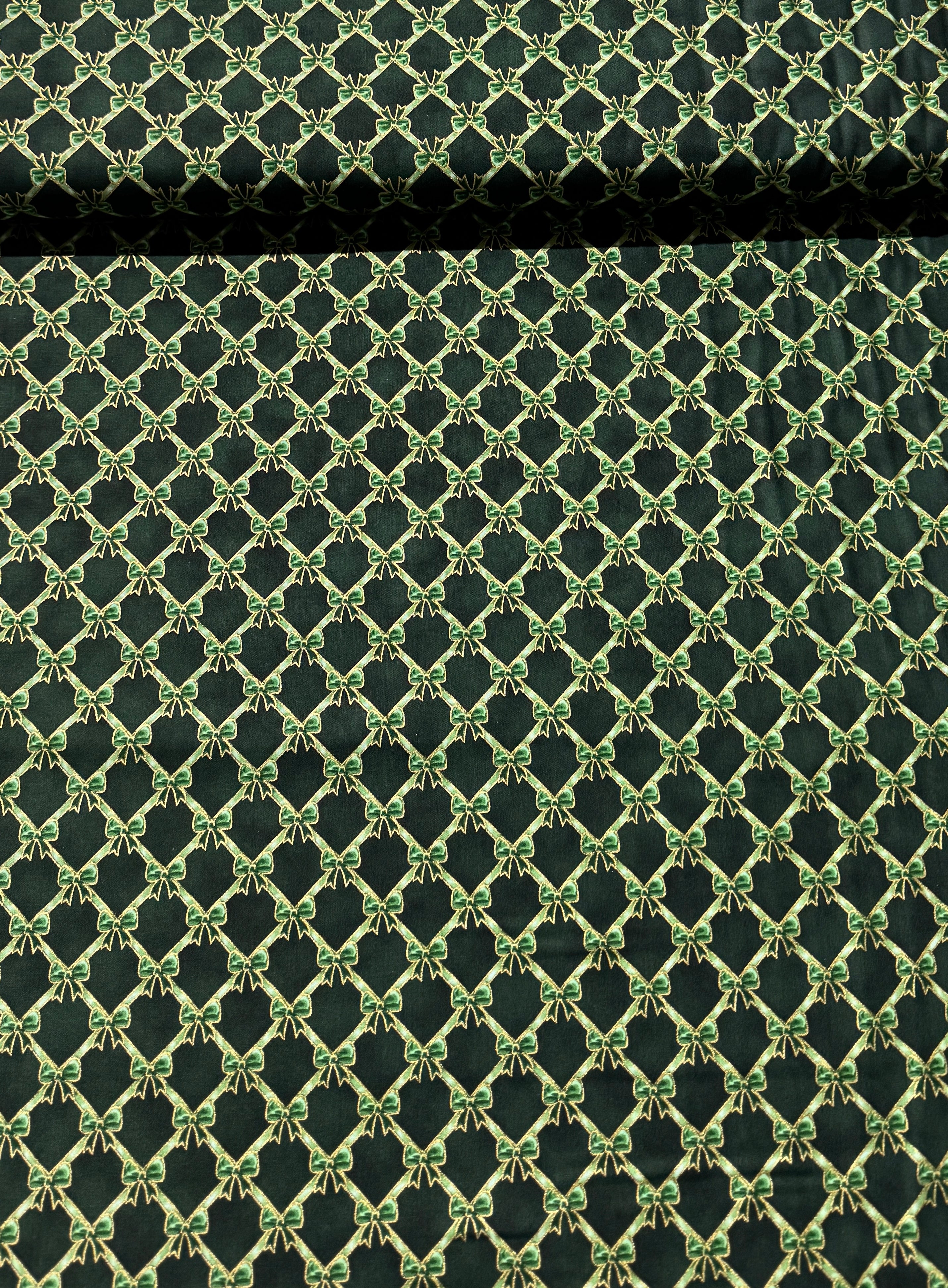 Holiday Flourish - Festive Finery - Ribbons Evergreen Gold Yardage