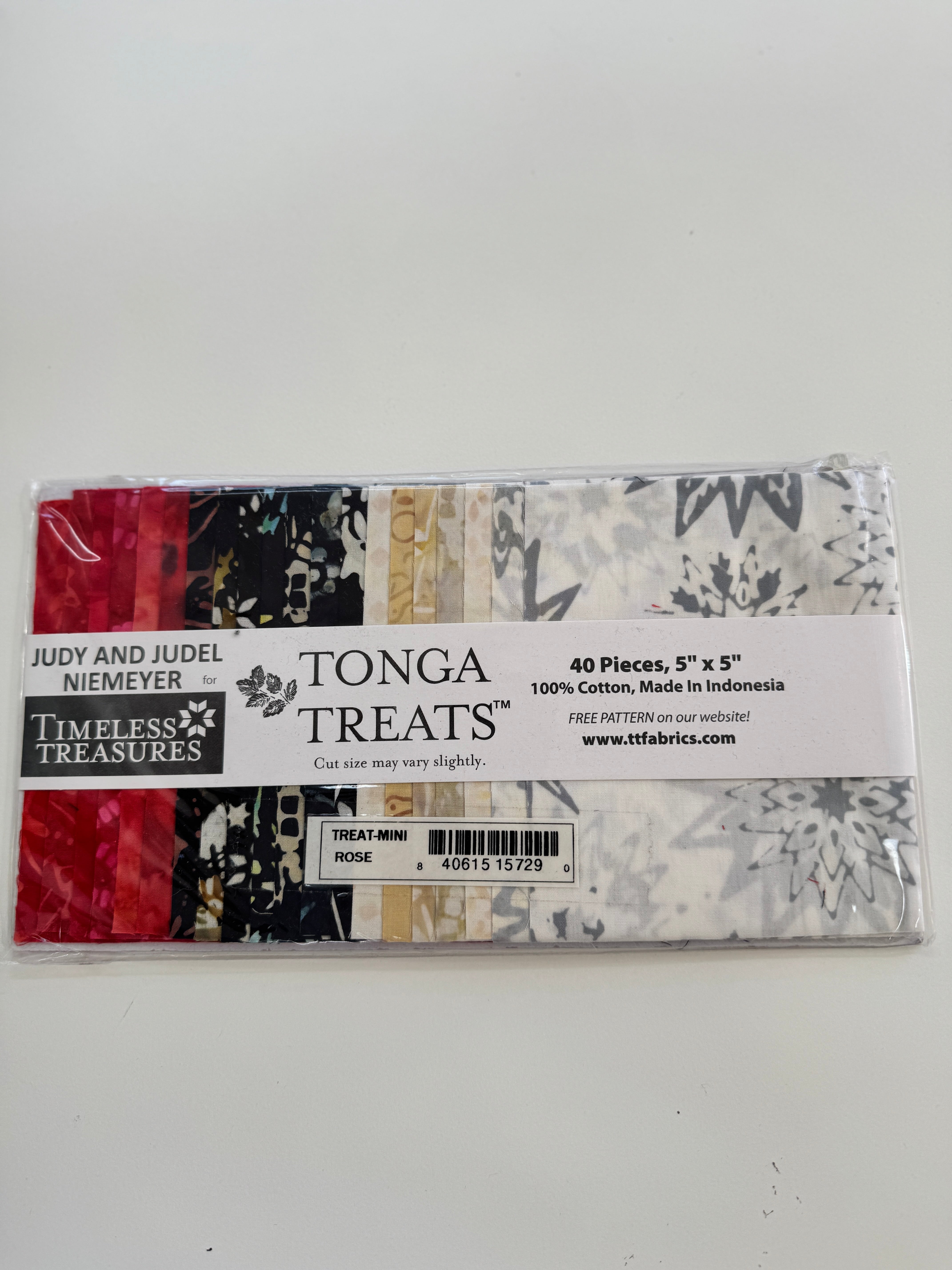 Tonga Treat Rose charm pack with 40 coordinating 5 inch batik fabric squares