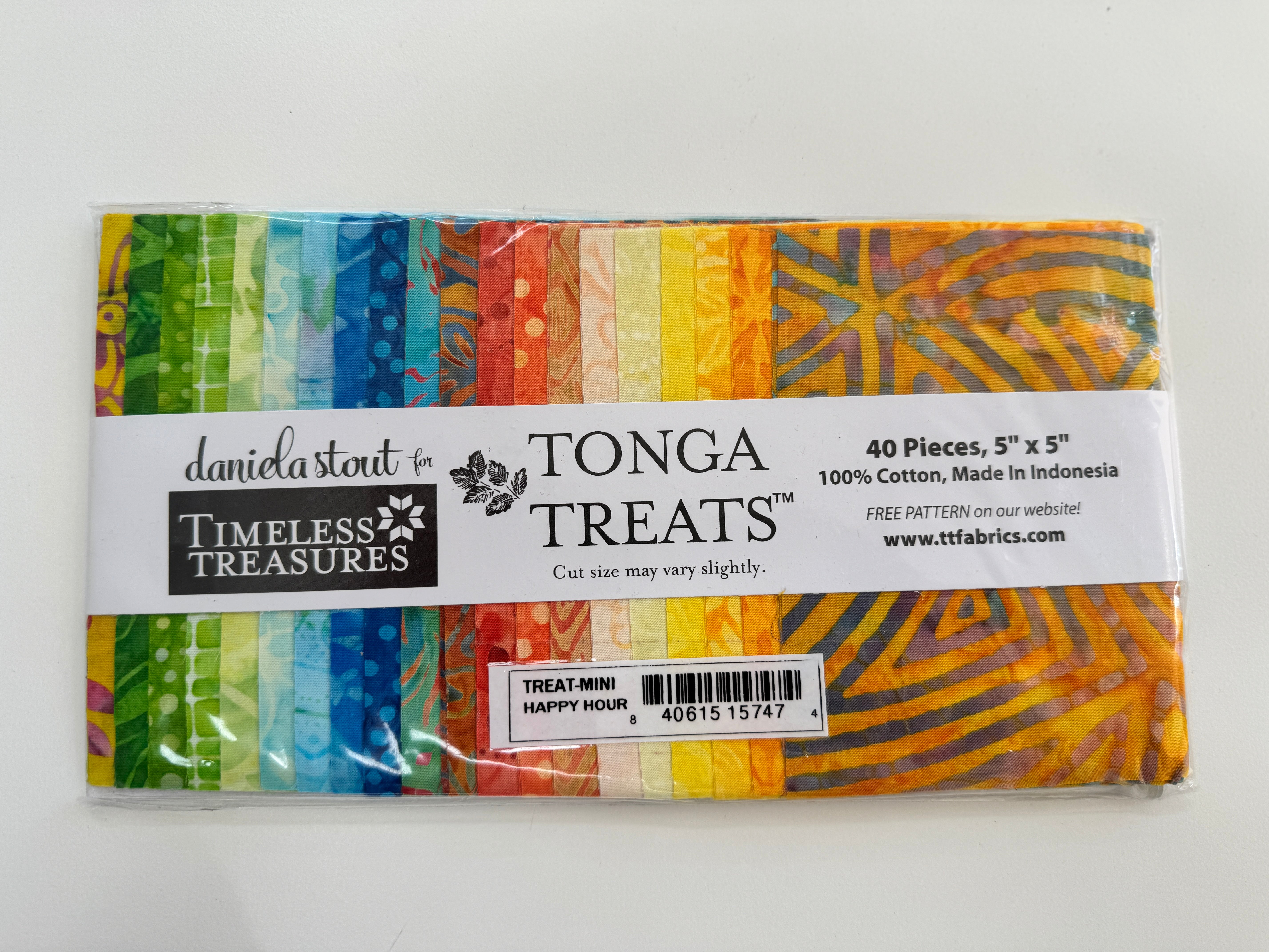 Tonga Treats Happy Hour batik charm pack with 40 coordinating 5 inch precut fabric squares