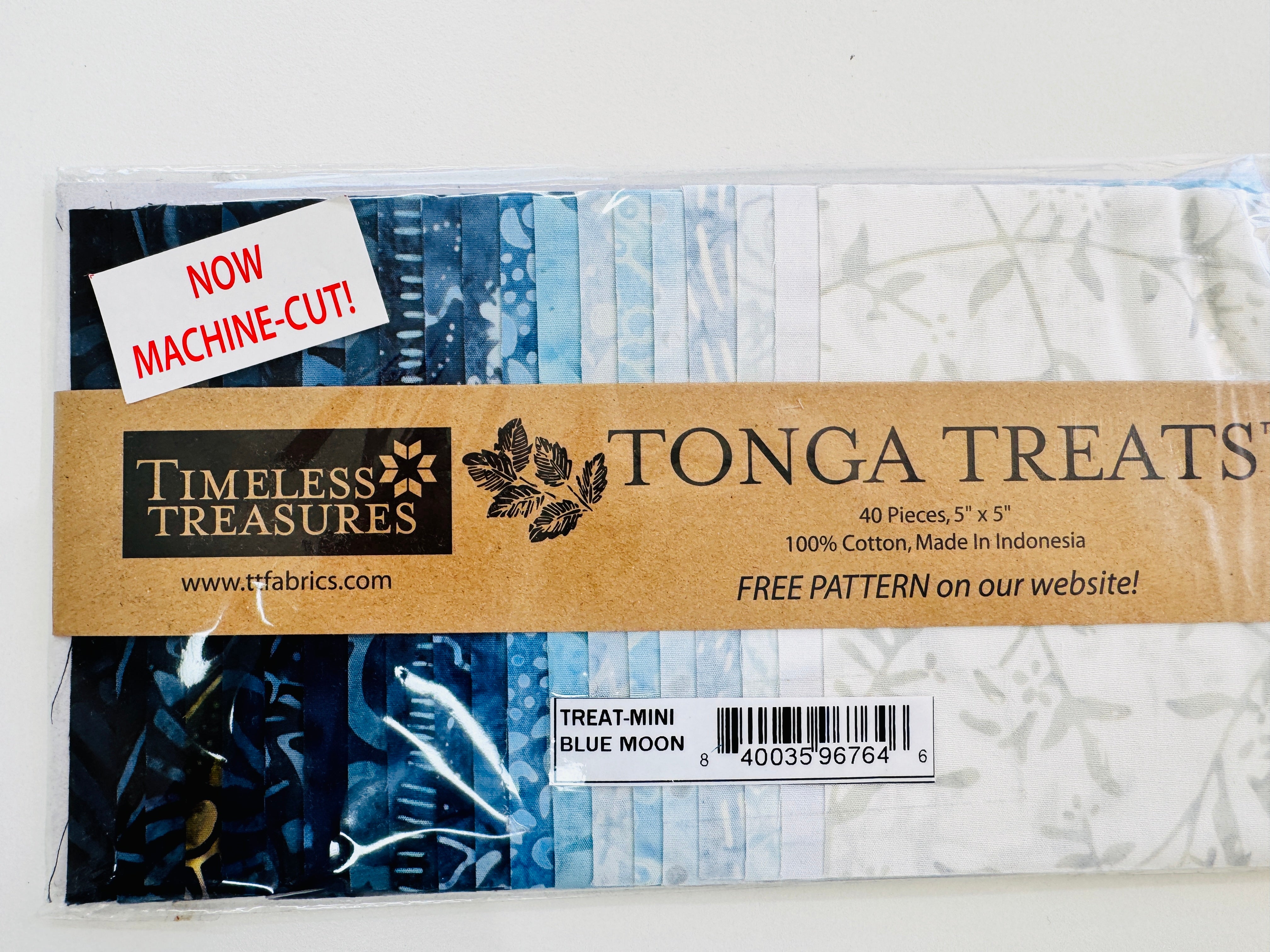 Tonga Treat Blue Moon batik charm pack with 40 coordinating 5 inch precut fabric squares