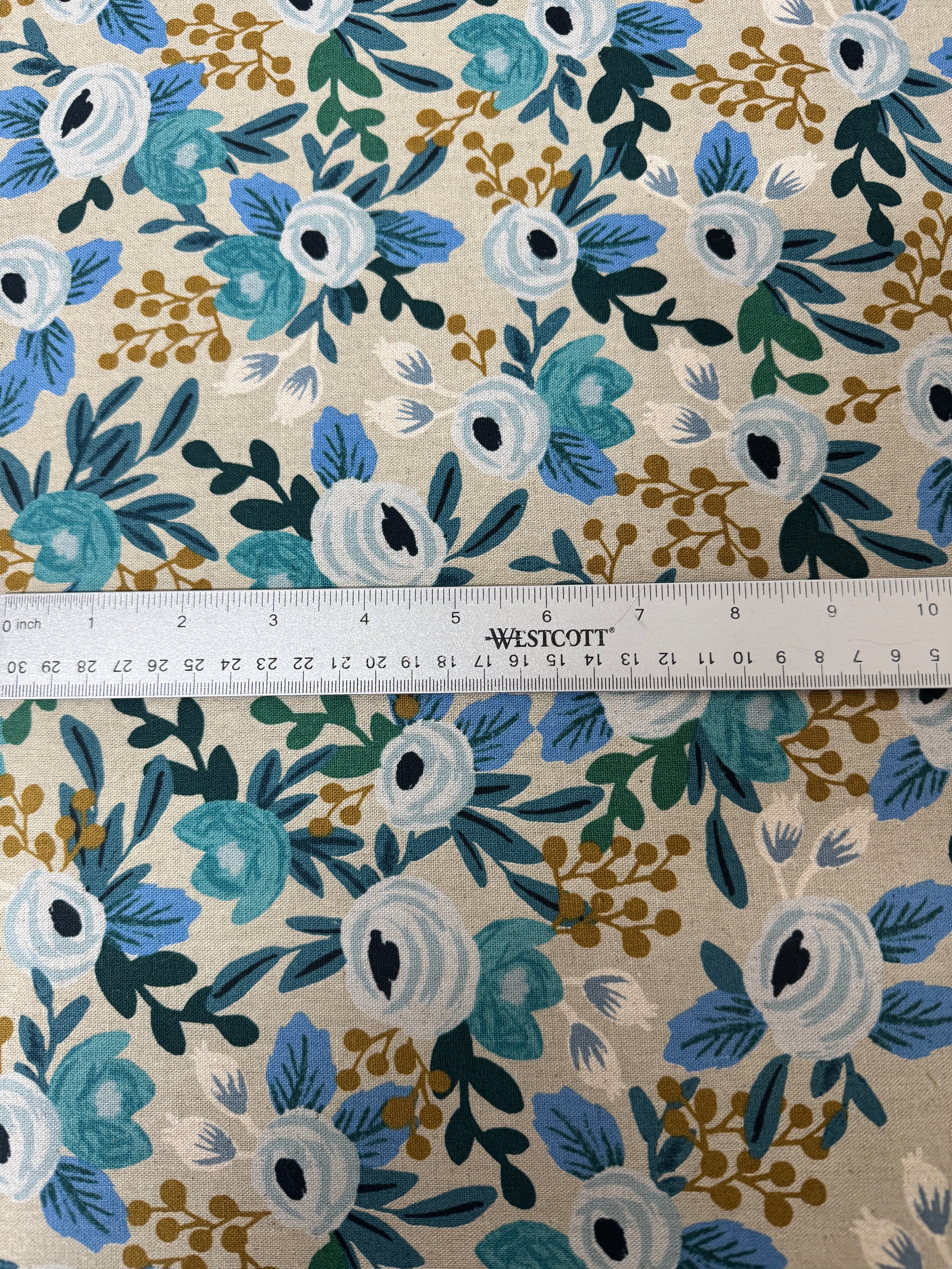 Garden Party - Rosa Blue Unbleached Canvas - Remnant