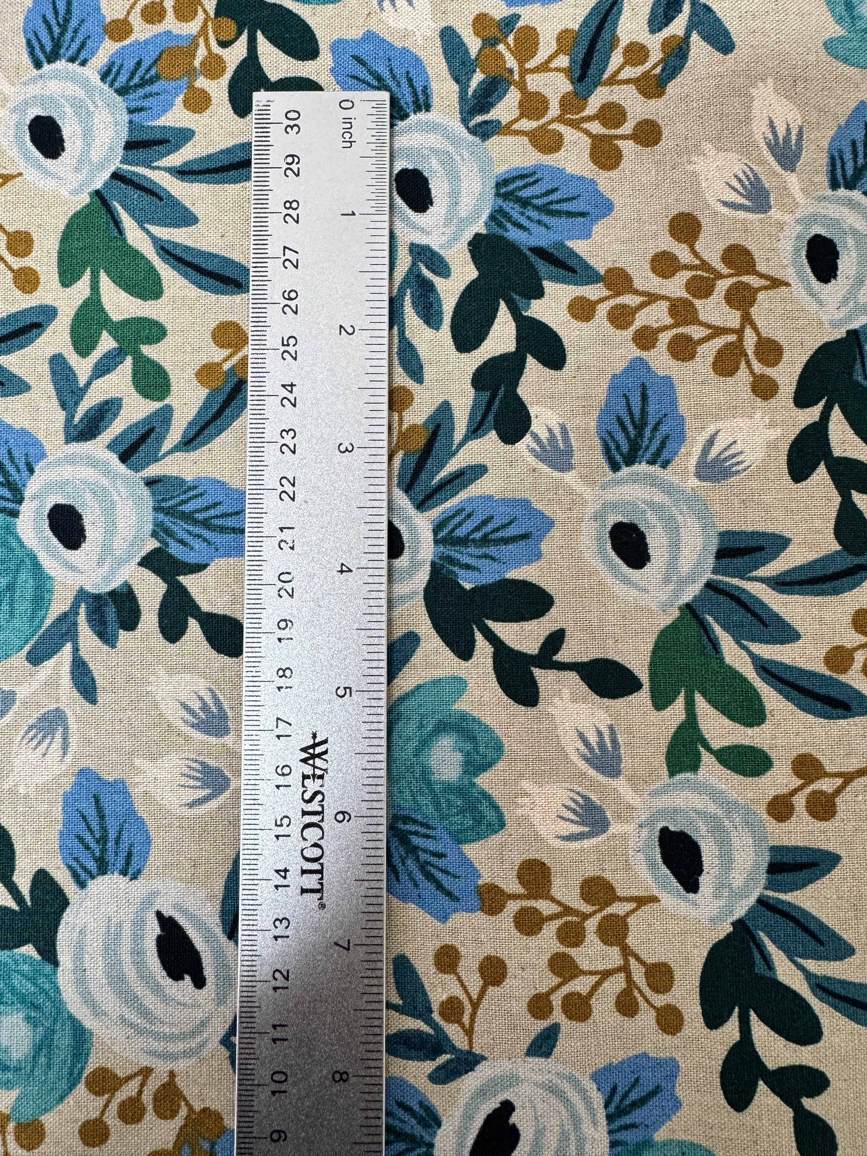 Garden Party - Rosa Blue Unbleached Canvas - Remnant