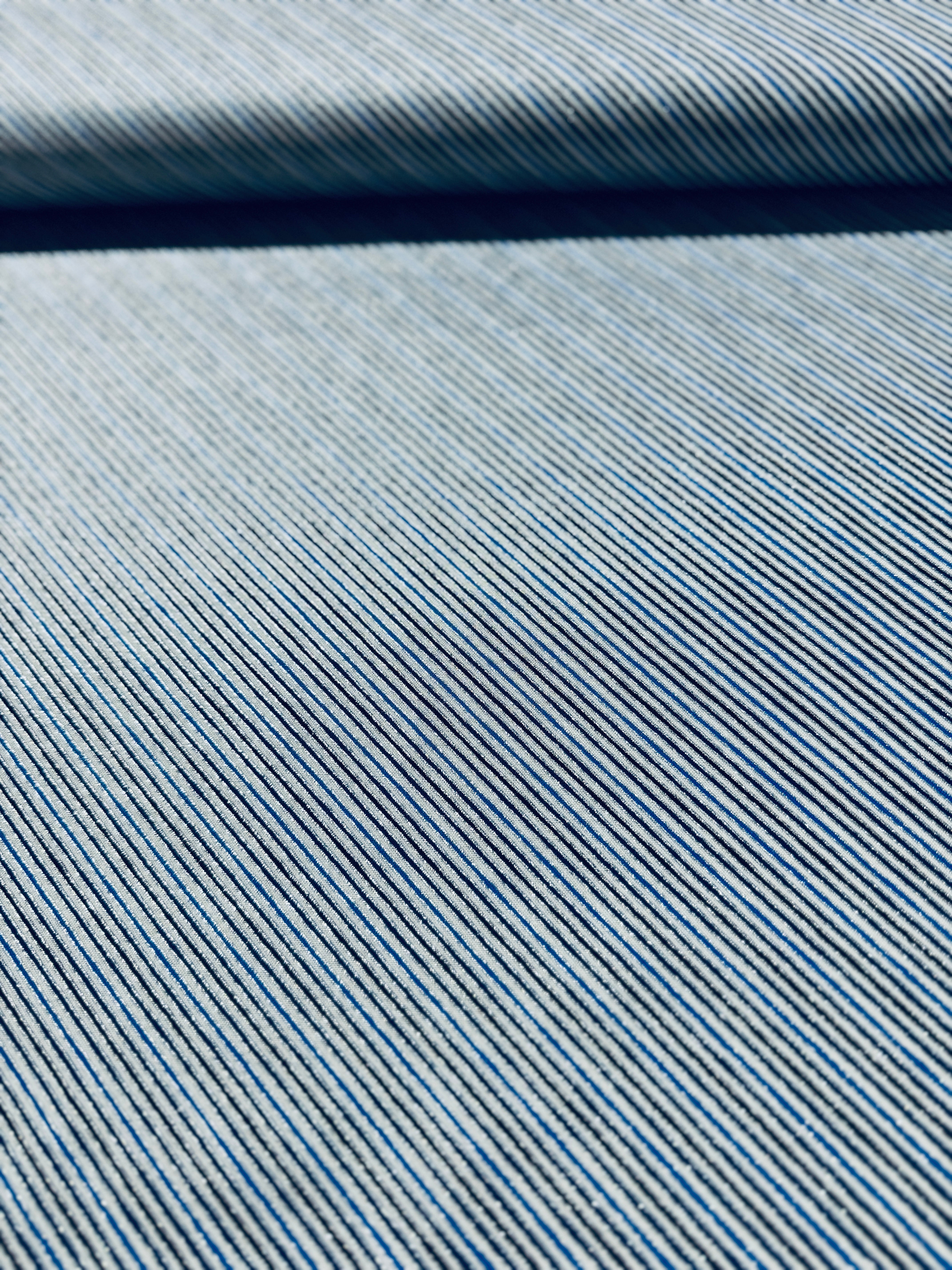 Holiday Charms - Stripe Navy Silver Yardage