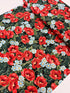 Forest green metallic floral quilting cotton fabric with red poppies by Studio RK.