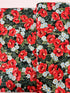 Forest green metallic floral quilting cotton fabric with red poppies by Studio RK.