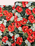 Forest green metallic floral quilting cotton fabric with red poppies by Studio RK.