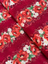 Crimson red metallic floral stripe quilting cotton fabric with poppies by Studio RK.