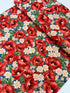 Blue metallic floral quilting cotton fabric with red poppy bouquets by Studio RK.