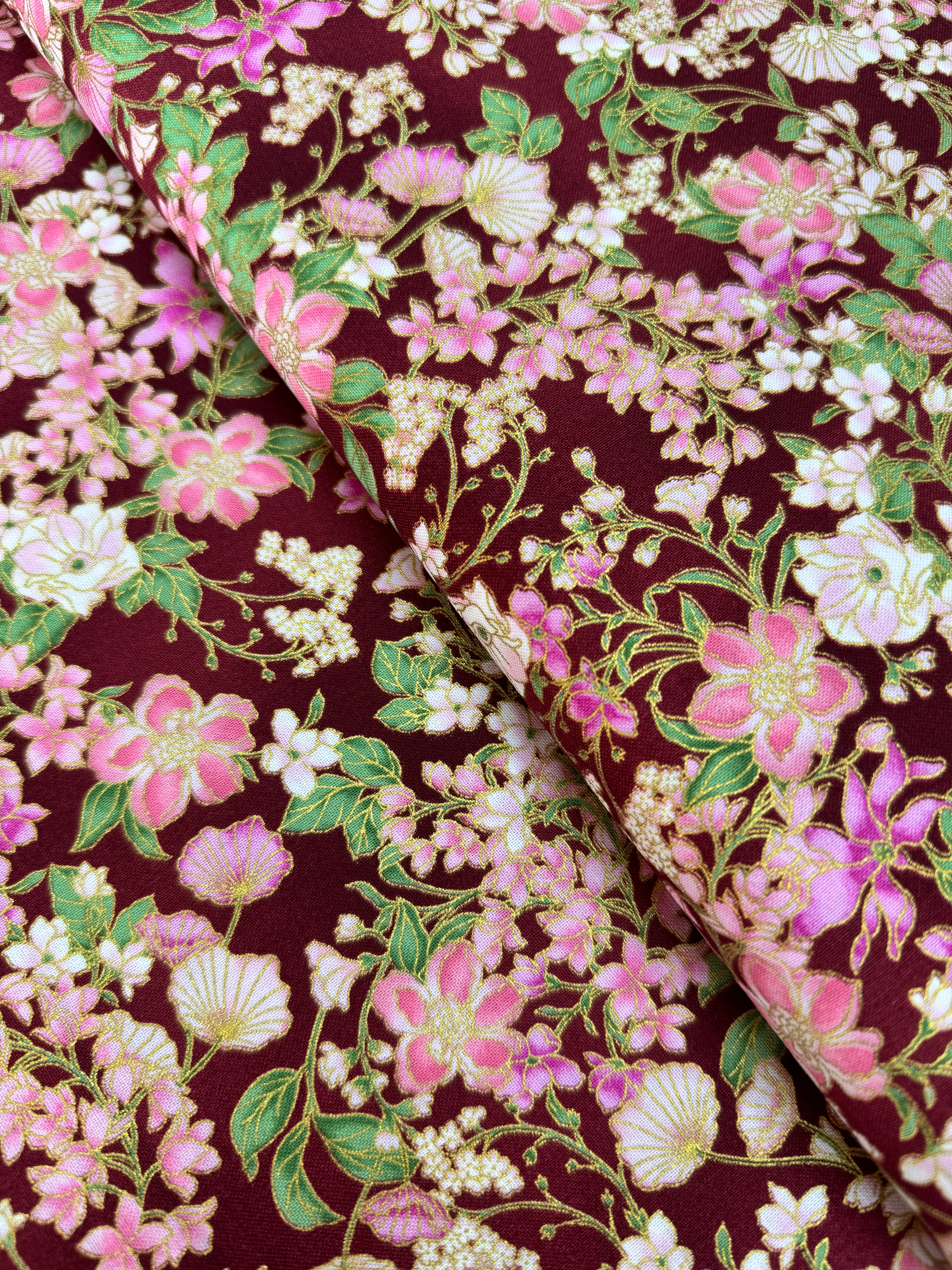 Aurelia - Small Florals Burgundy Metallic Yardage