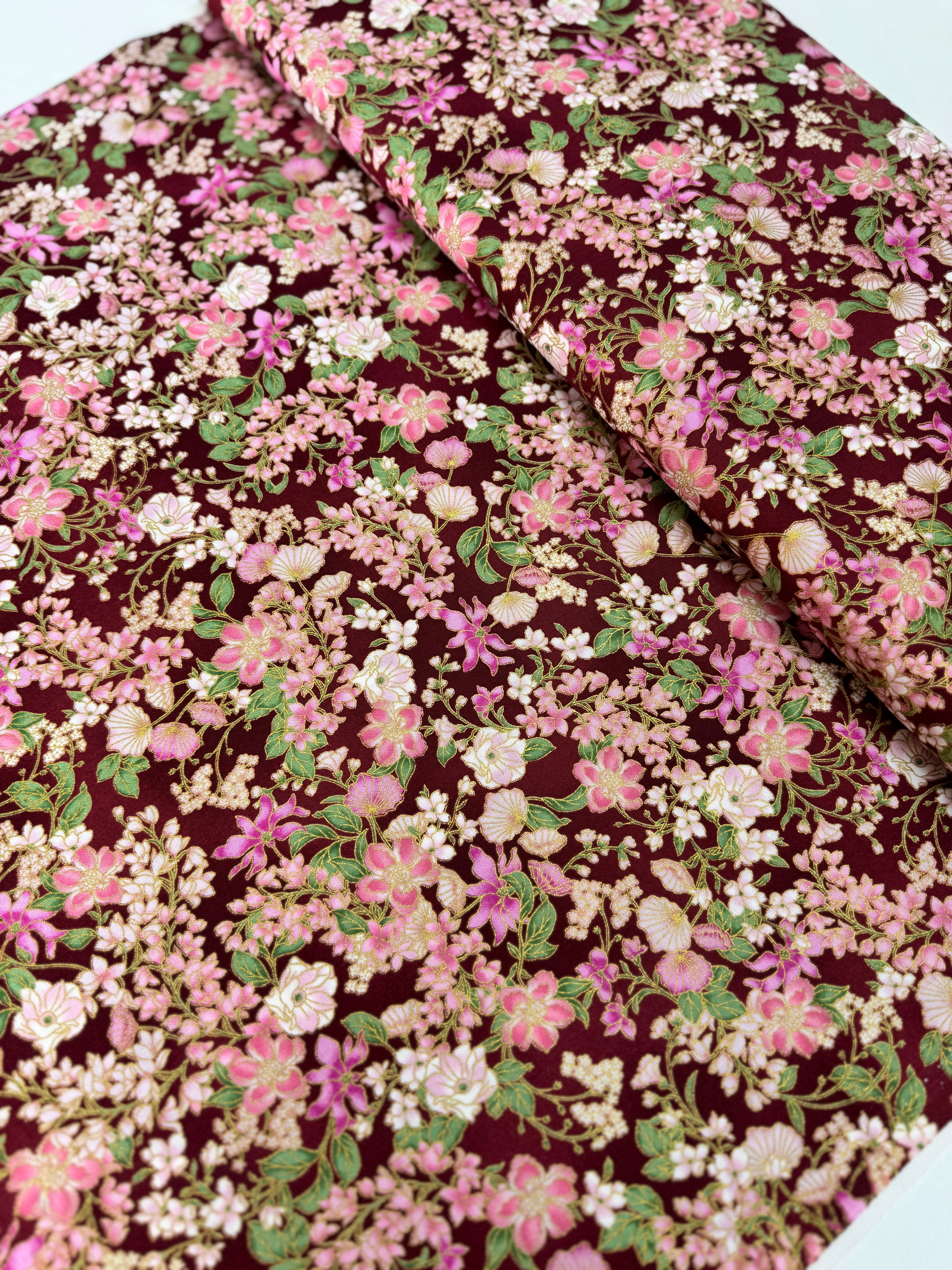 Aurelia - Small Florals Burgundy Metallic Yardage