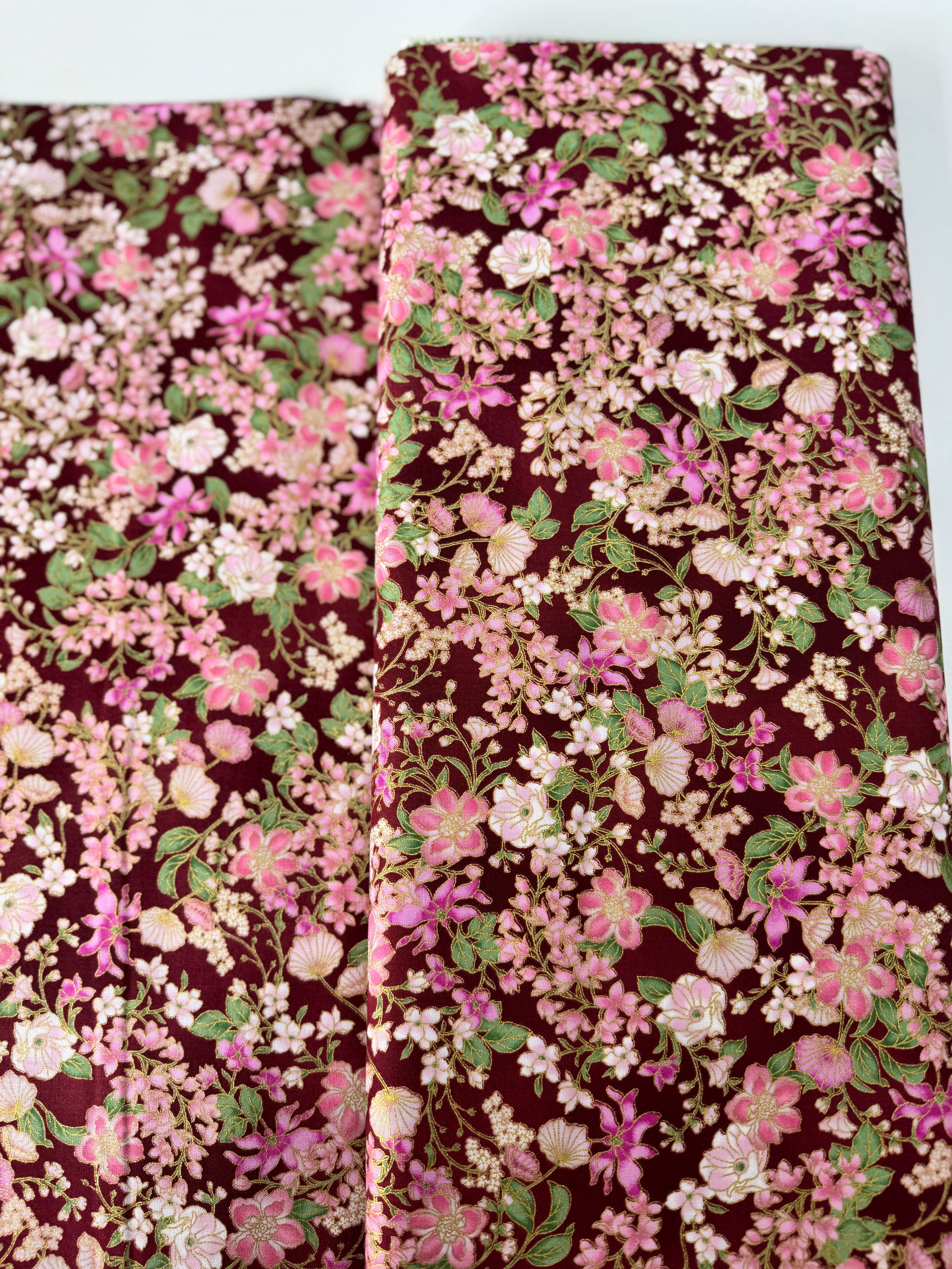 Aurelia - Small Florals Burgundy Metallic Yardage