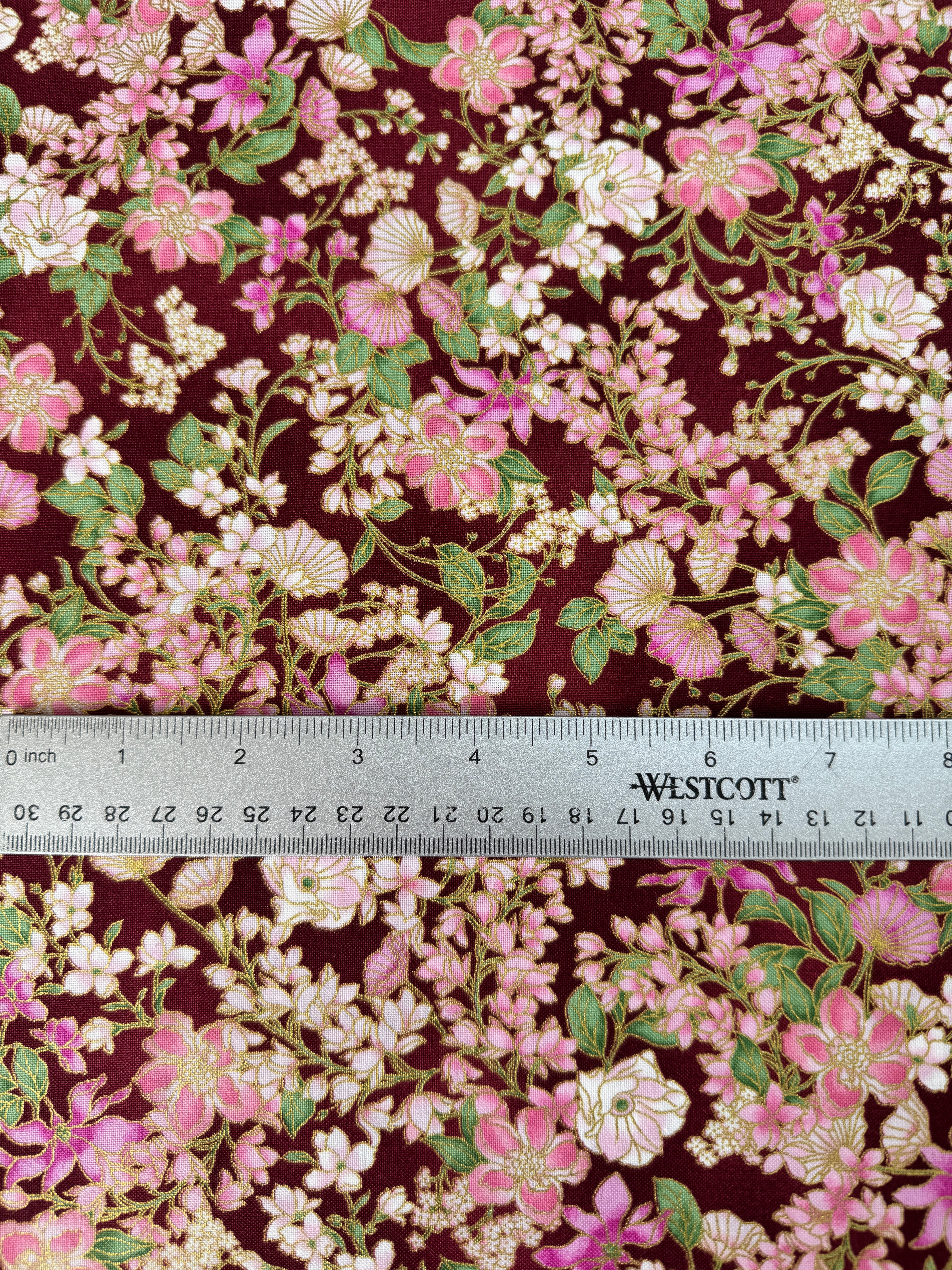 Aurelia - Small Florals Burgundy Metallic Yardage