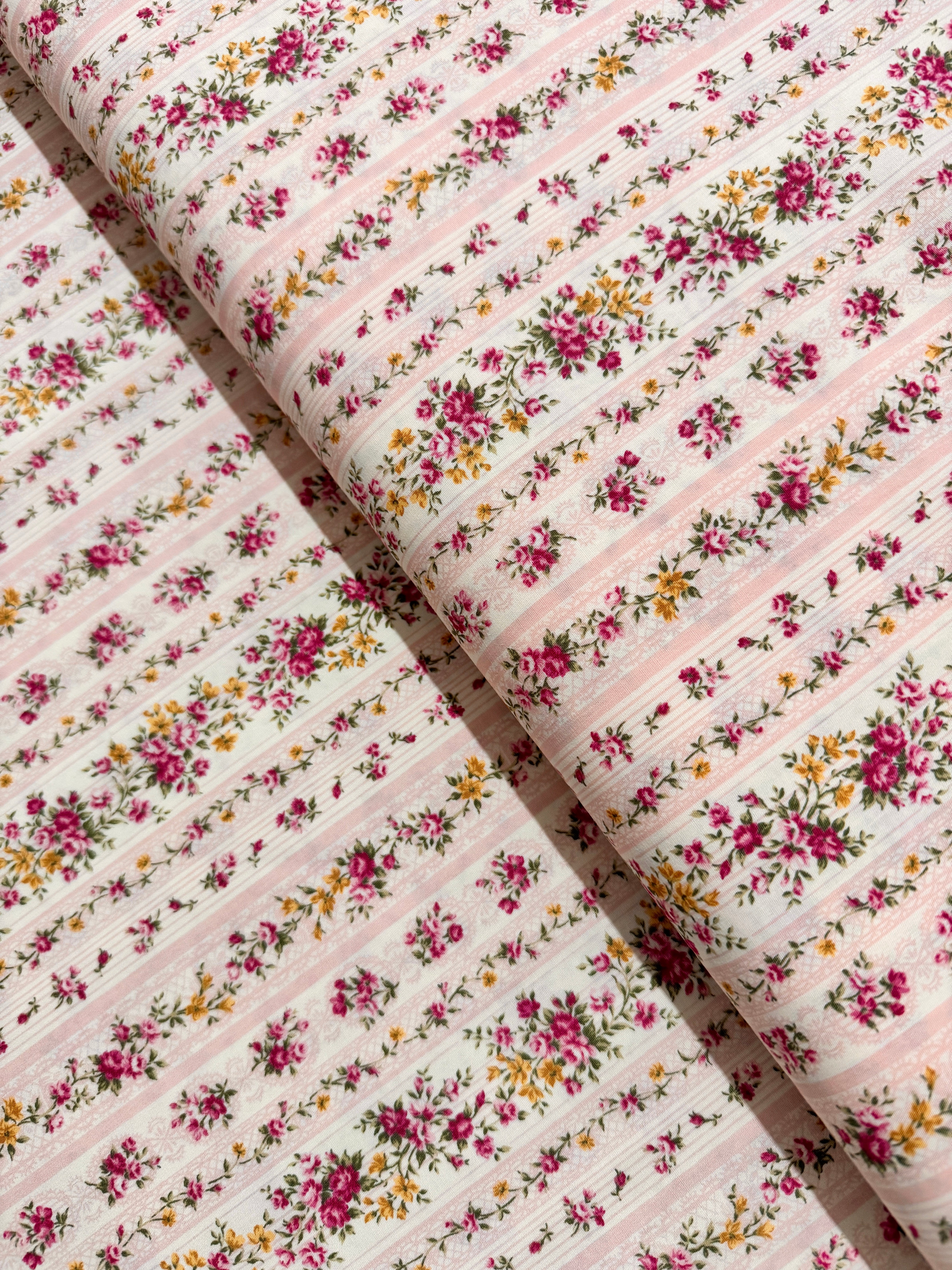 Fat Quarter - Sevenberry Petite Victoriana - Floral Stripes Pink