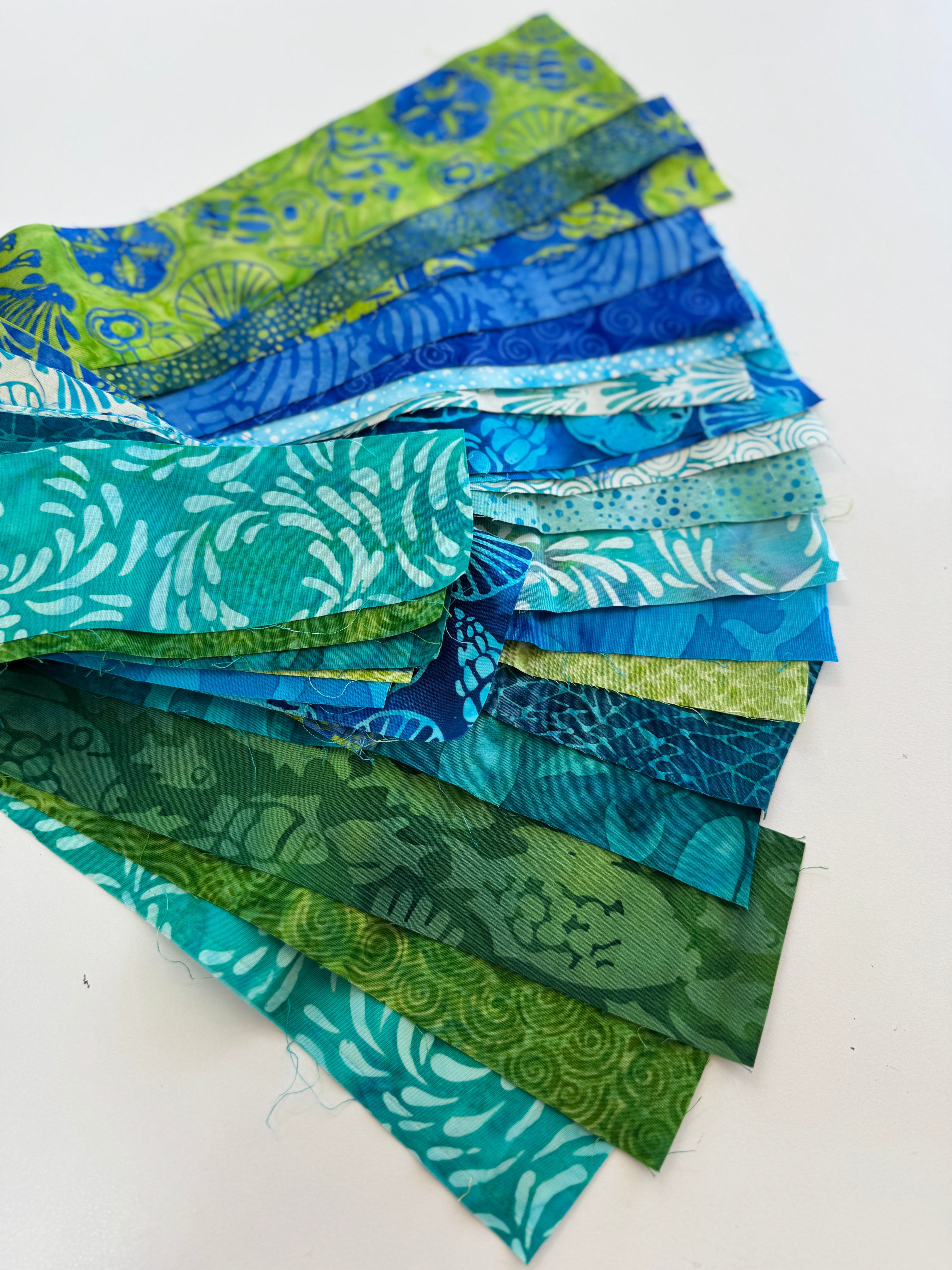 Assorted Ocean Batik Strips - 21, 2”x 19" Strips per Bundle