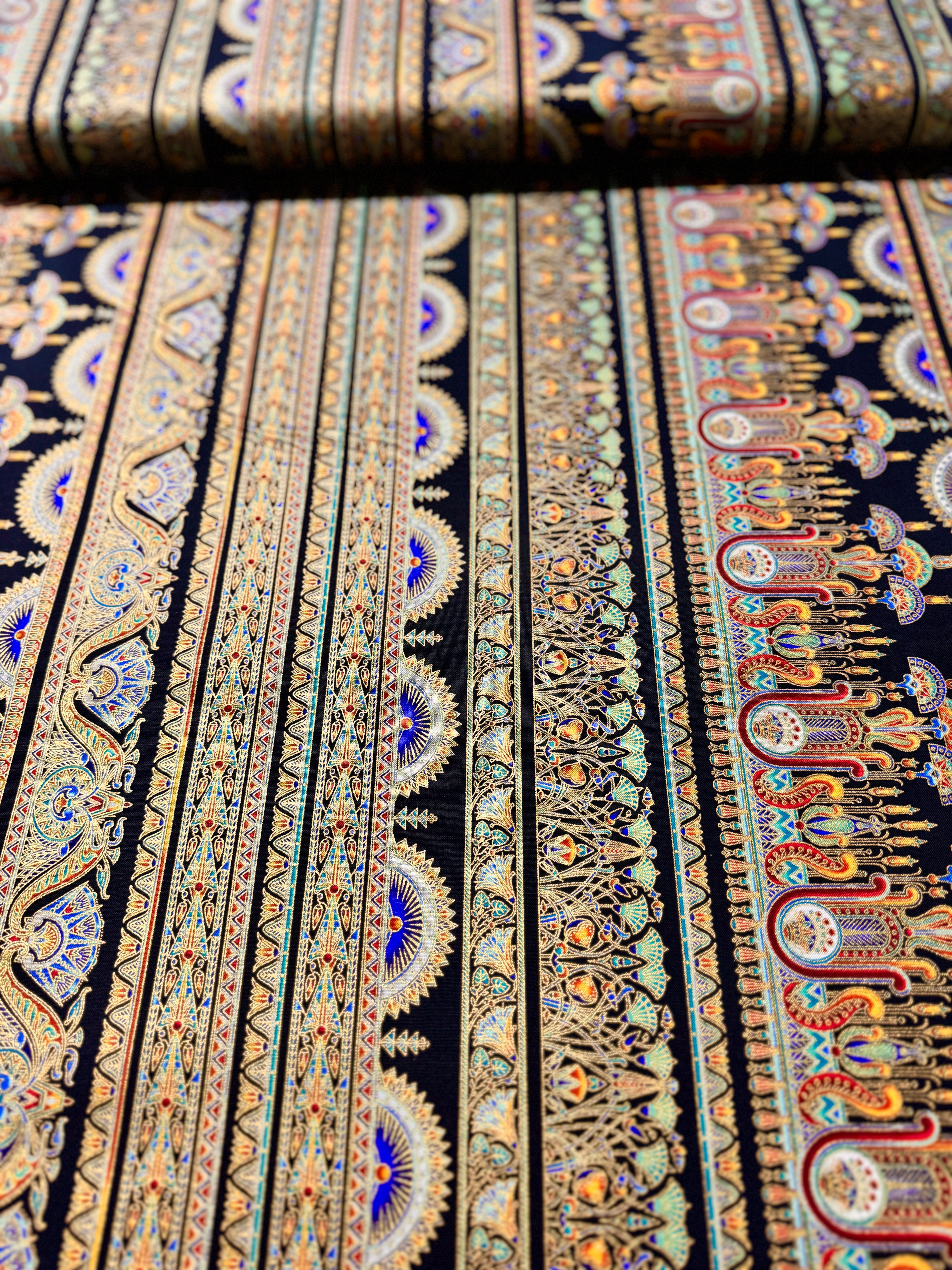 Ancient Beauty - Stripe Onyx Gold Metallic Yardage