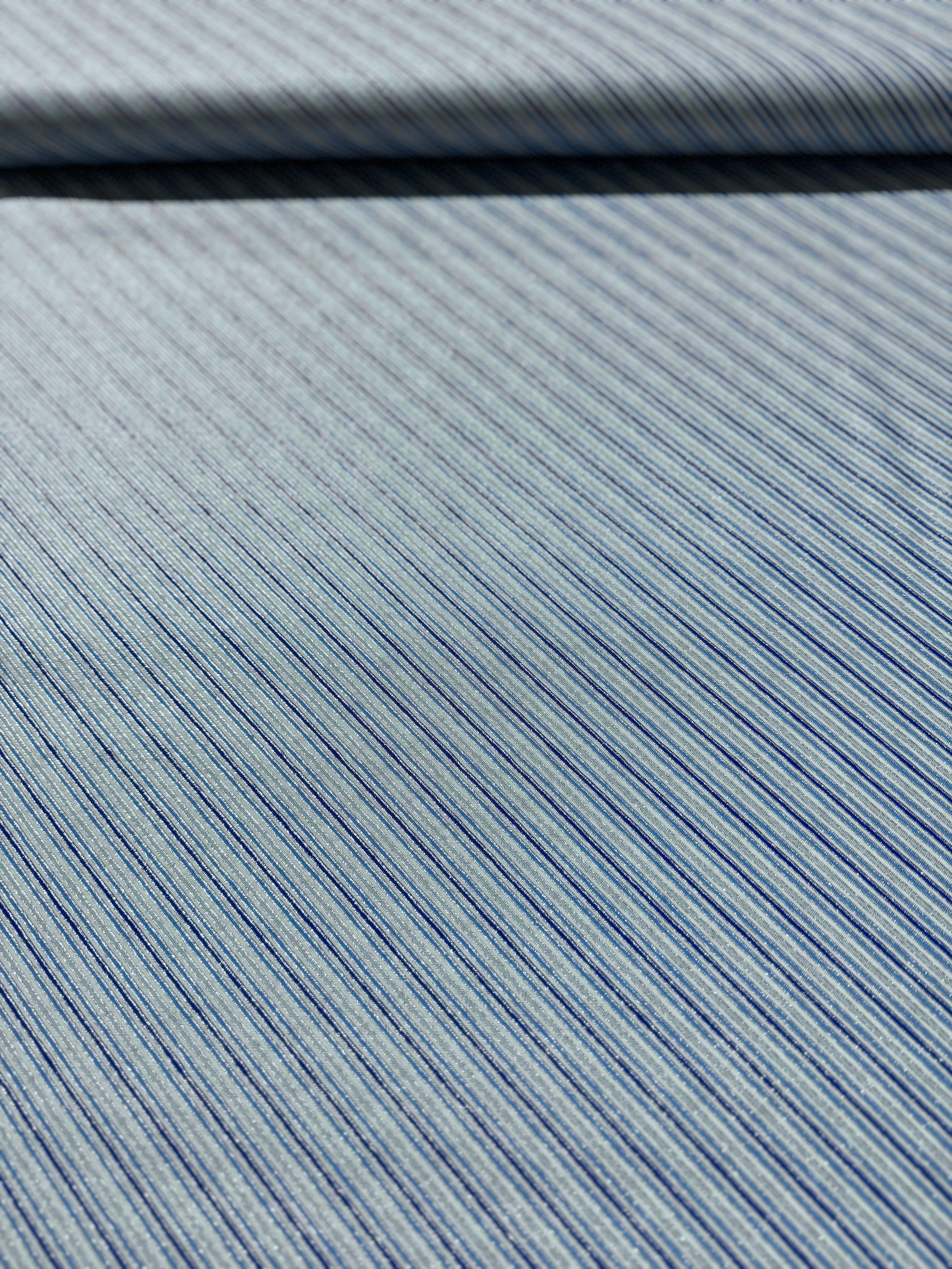 Holiday Charms - Stripe Blue Silver Yardage