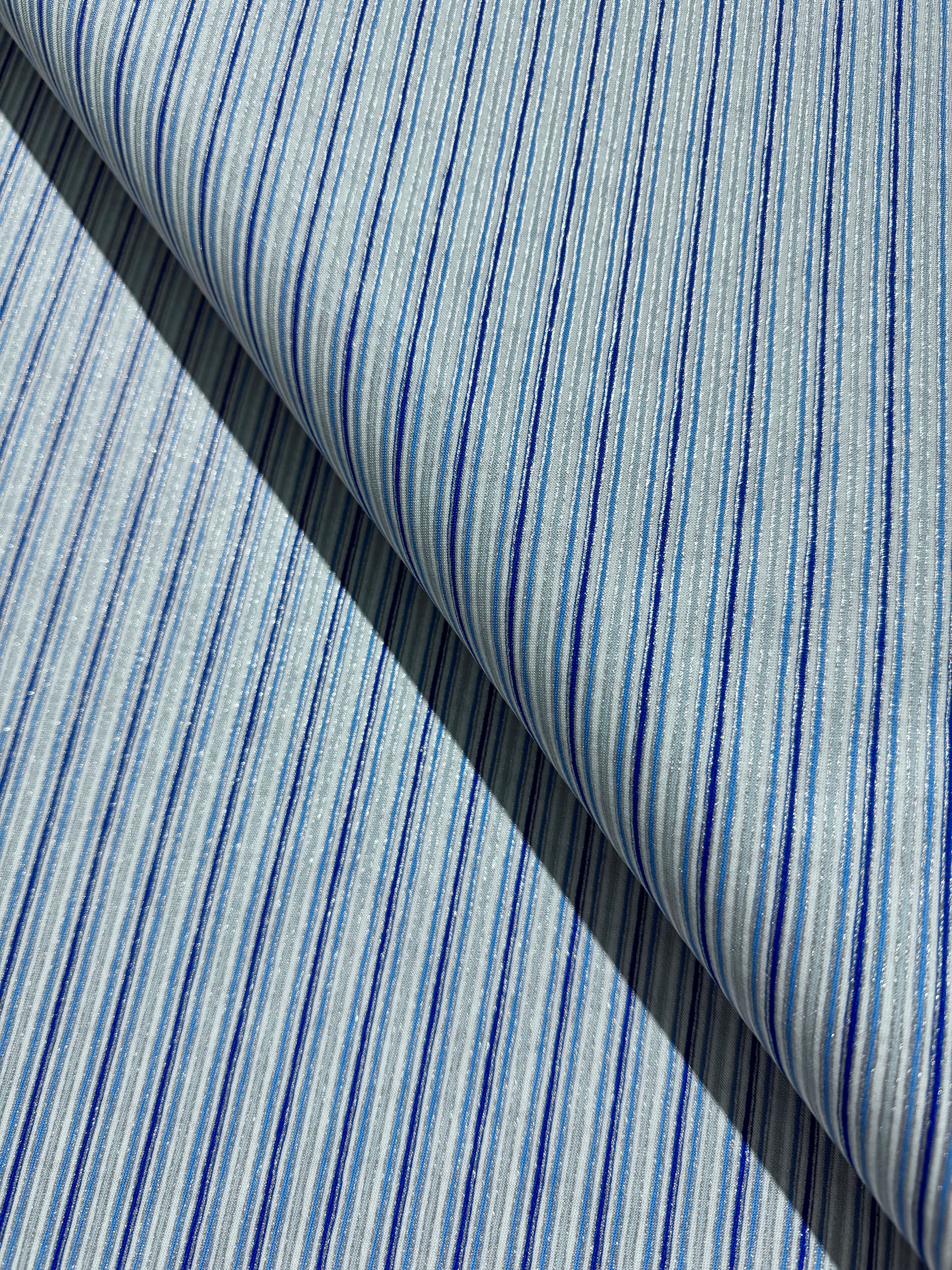 Holiday Charms - Stripe Blue Silver Yardage
