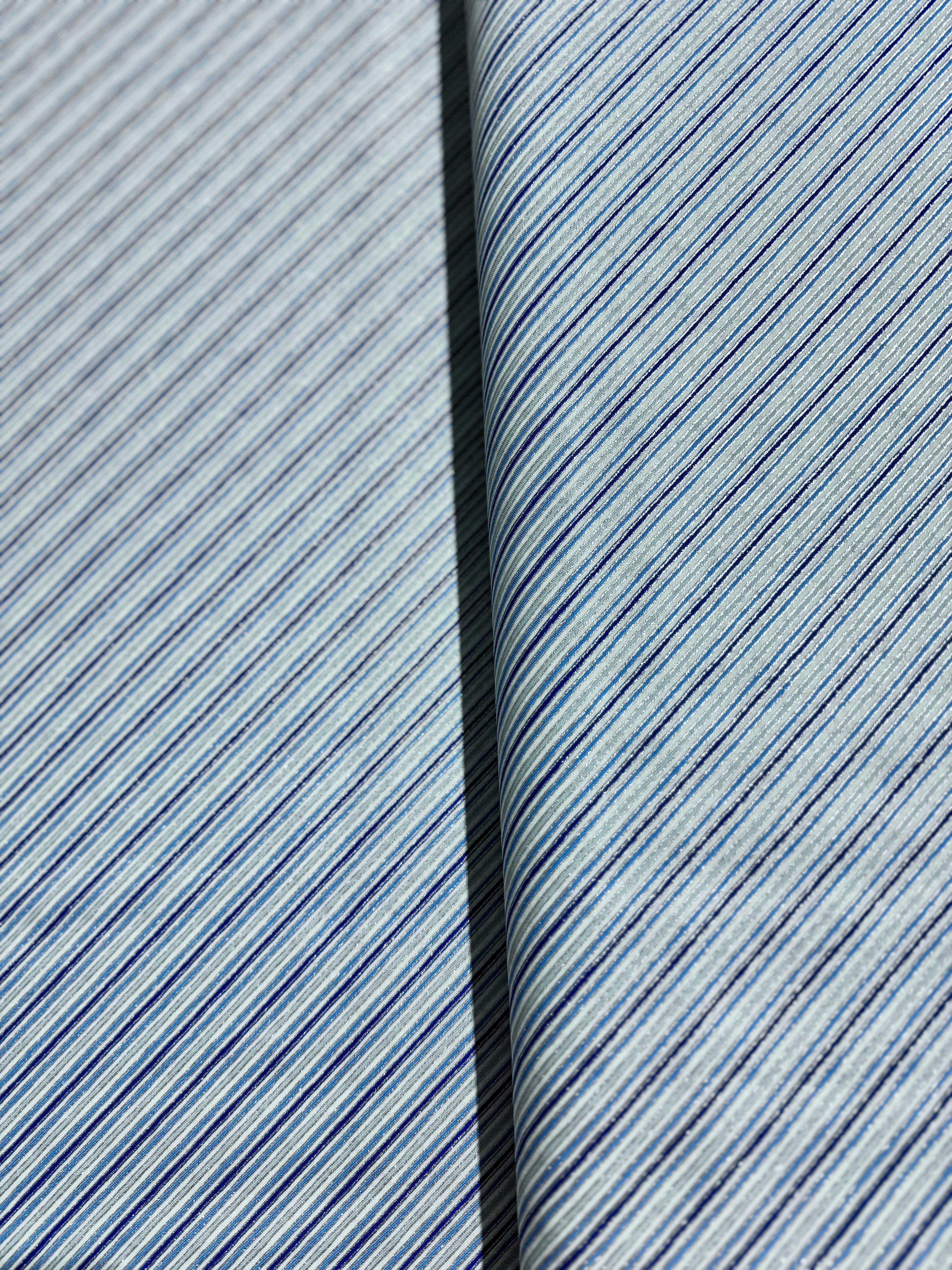 Holiday Charms - Stripe Blue Silver Yardage