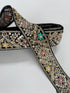 Black embroidered lace trim with gold thread and multicolor floral beadwork decorative border