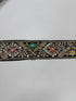 Black embroidered lace trim with gold thread and multicolor floral beadwork decorative border