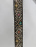 Black embroidered lace trim with gold thread and multicolor floral beadwork decorative border