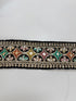 Multicolor embroidered trim on black with beads, sequins, and metallic thread detailing for lehengas, sarees, dupattas, costumes, accessories, and sewing projects.