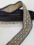 Multicolor embroidered trim on black with beads, sequins, and metallic thread detailing for lehengas, sarees, dupattas, costumes, accessories, and sewing projects.