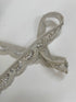 Silver beaded lace trim with sequins, embroidery, and scalloped edge for bridal gowns, veils, lehengas, sarees, couture garments, and sewing projects.