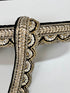 Black and gold beaded scalloped trim with sequins and bugle beads for sarees, lehengas, gowns, veils, and couture sewing projects.