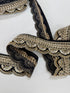 Black and gold beaded scalloped trim with sequins and bugle beads for sarees, lehengas, gowns, veils, and couture sewing projects.