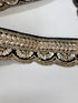 Black and gold beaded scalloped trim with sequins and bugle beads for sarees, lehengas, gowns, veils, and couture sewing projects.
