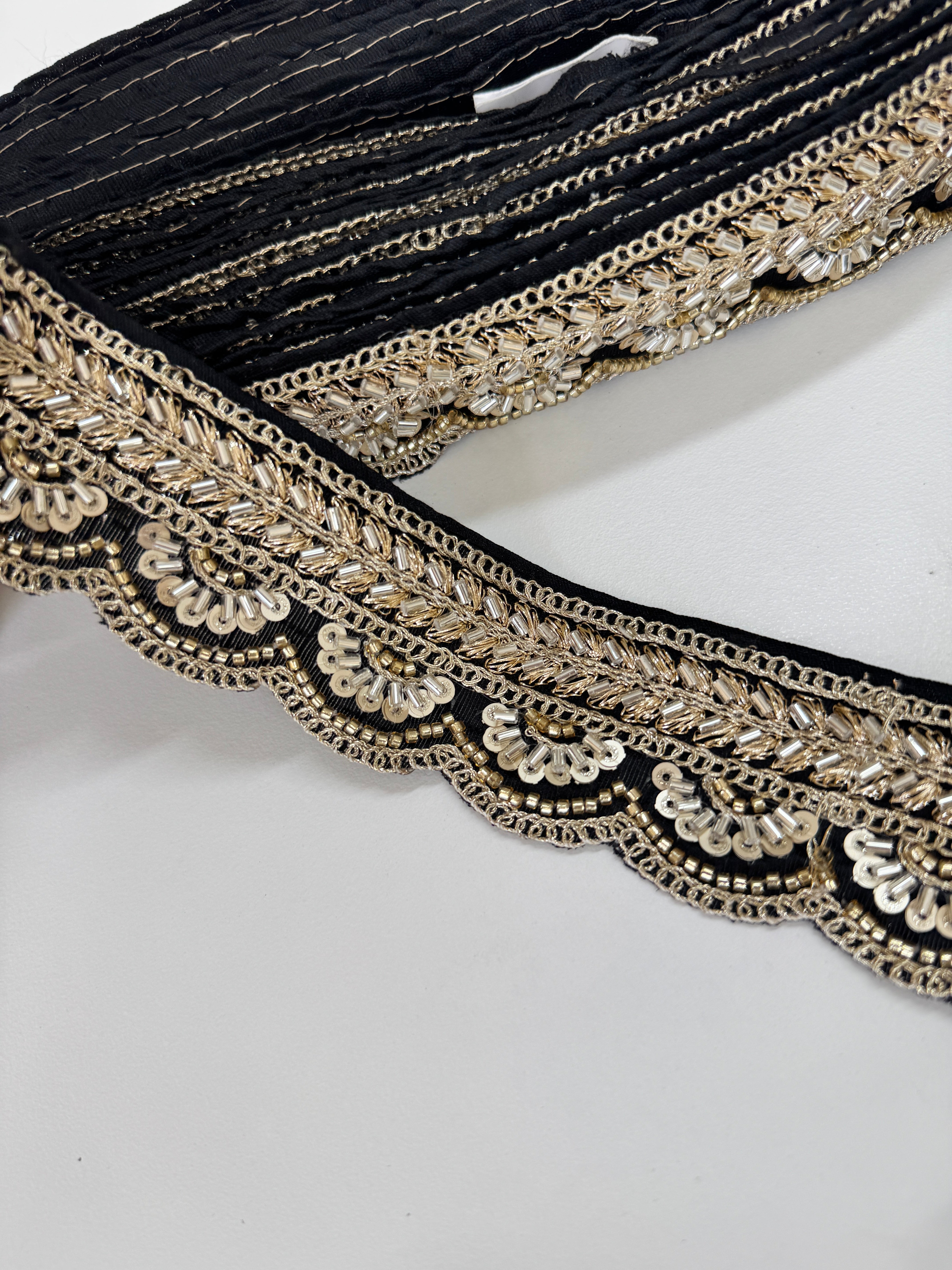 Black Gold Beaded Scalloped Trim