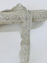Ivory pearl beaded scalloped lace trim with intricate embroidery, sequins, and pearl embellishments for bridal gowns, veils, sarees, lehengas, christening dresses, and couture sewing projects.