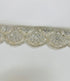 Ivory pearl beaded scalloped lace trim with intricate embroidery, sequins, and pearl embellishments for bridal gowns, veils, sarees, lehengas, christening dresses, and couture sewing projects.