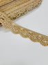 Champagne gold crystal beaded lace trim with intricate embroidery and sparkling embellishments for bridal gowns, sarees, lehengas, veils, and couture sewing projects.