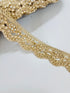 Champagne gold crystal beaded lace trim with intricate embroidery and sparkling embellishments for bridal gowns, sarees, lehengas, veils, and couture sewing projects.