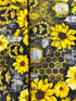 Queen Bee - Sunflower Allover Black Yardage