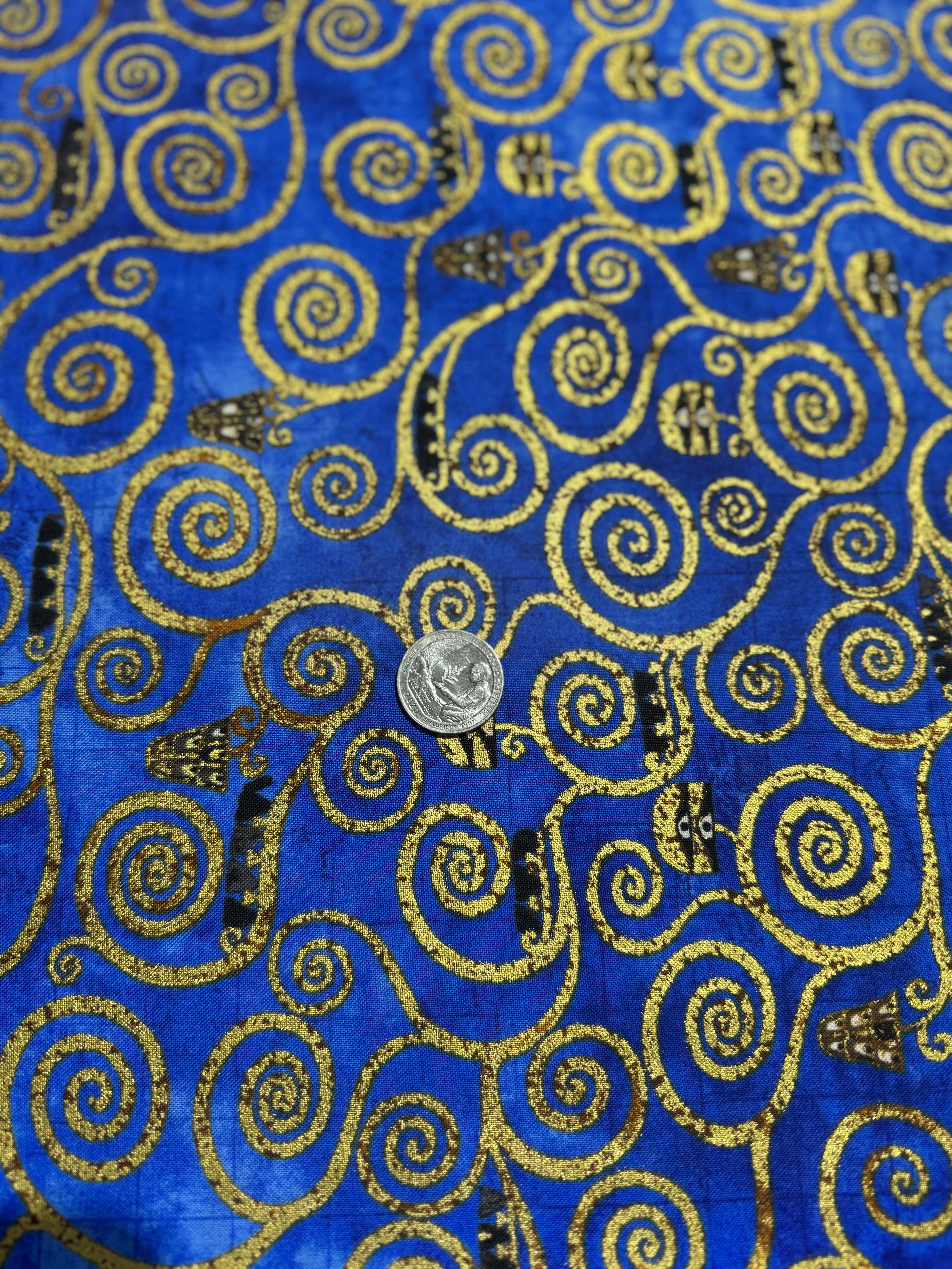 Gustav Klimt - Swirls Cobalt Gold Metallic Yardage