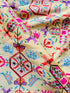 Yellow Artificial Silk Screen Print with Gold Thread Embroidery/Lustrous Fabric