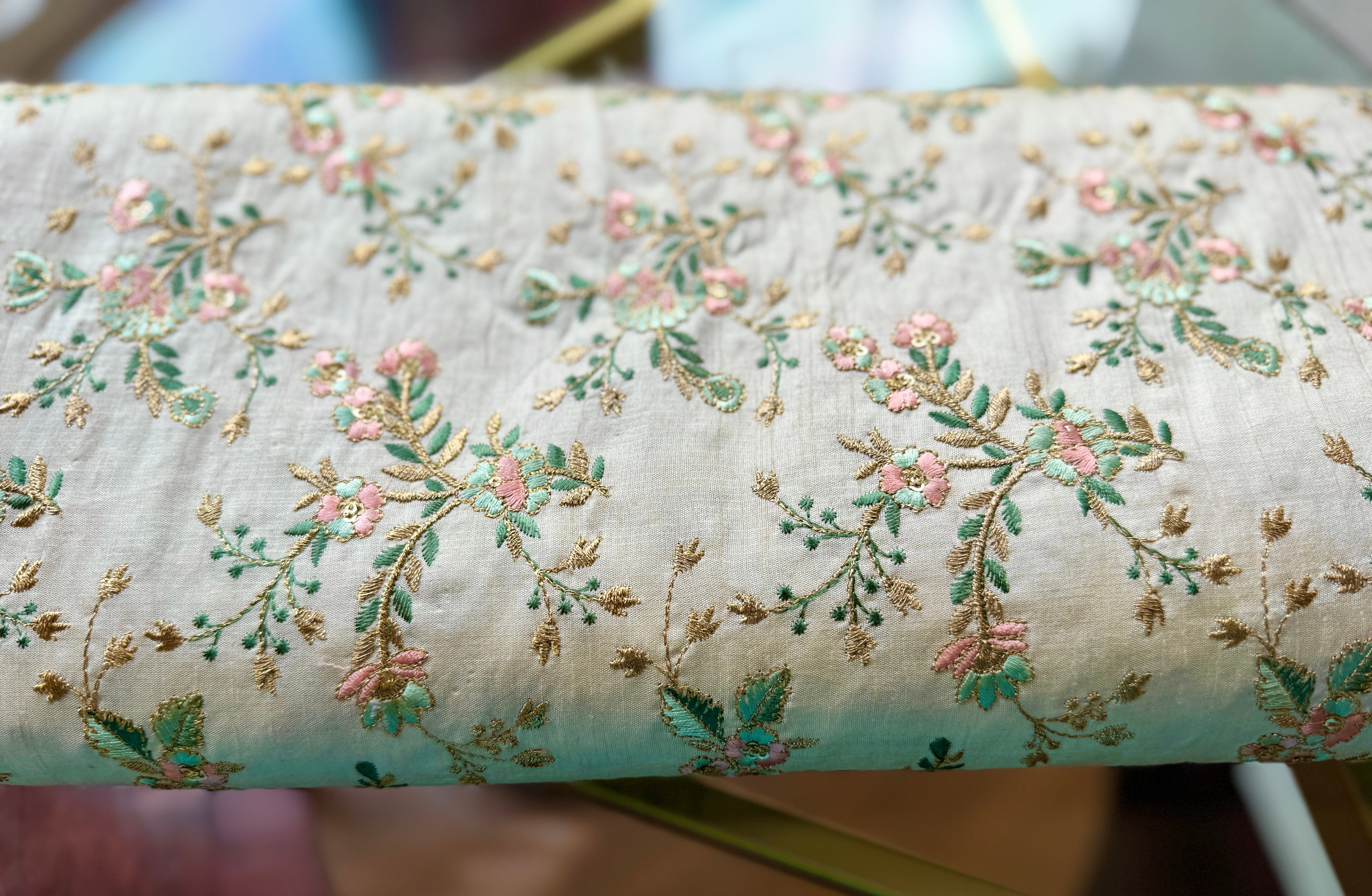 Bangalore Silk Embroidered Fabric with Sequins - Remnant