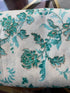 Teal Artificial Silk Screen Print with Gold Thread Embroidery/Lustrous Fabric