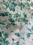 Teal Artificial Silk Screen Print with Gold Thread Embroidery/Lustrous Fabric