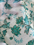 Teal Artificial Silk Screen Print with Gold Thread Embroidery/Lustrous Fabric