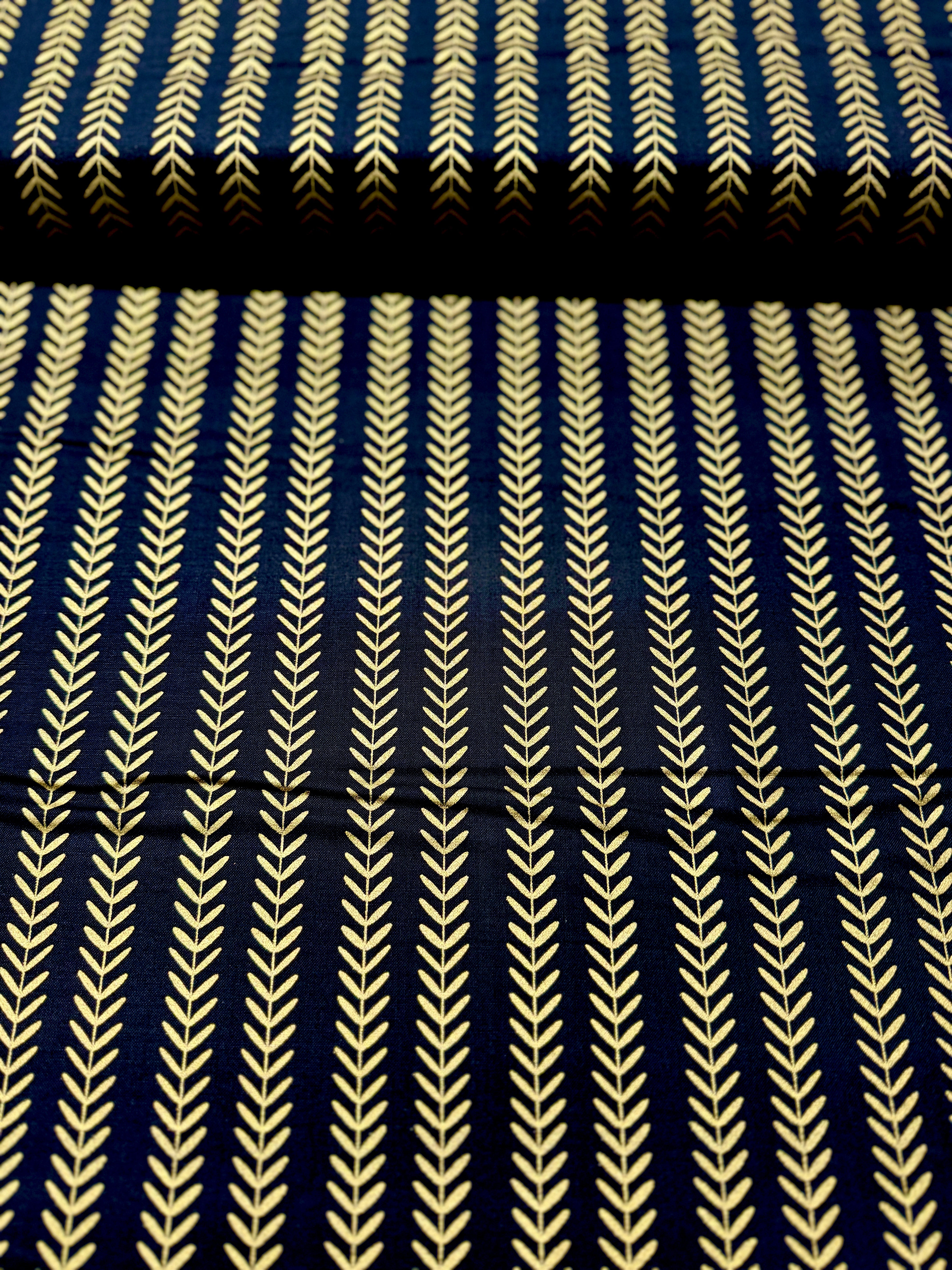 Gilded - Leaf Stripes Ink Gold Metallic Yardage