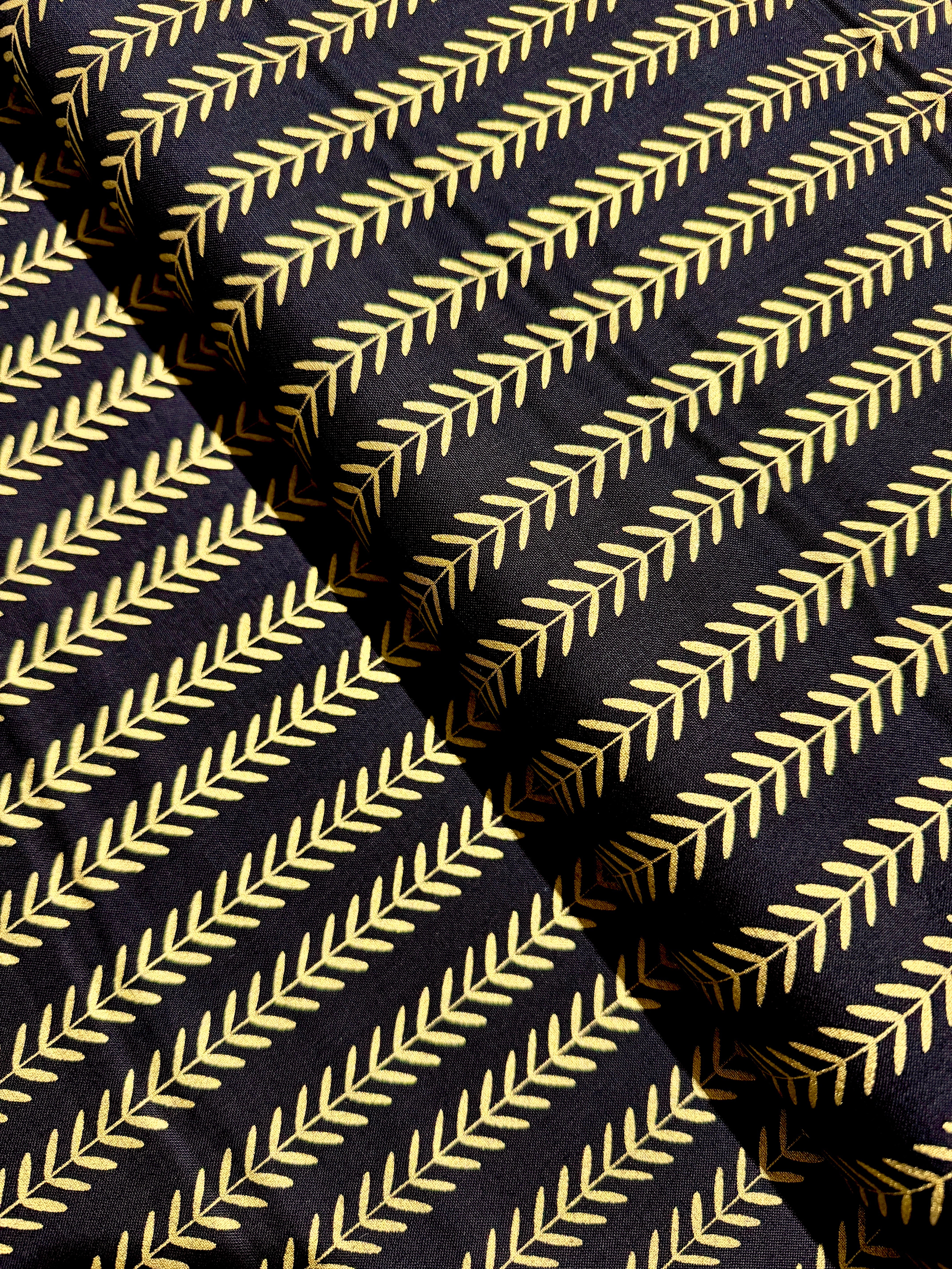 Gilded - Leaf Stripes Ink Gold Metallic Yardage
