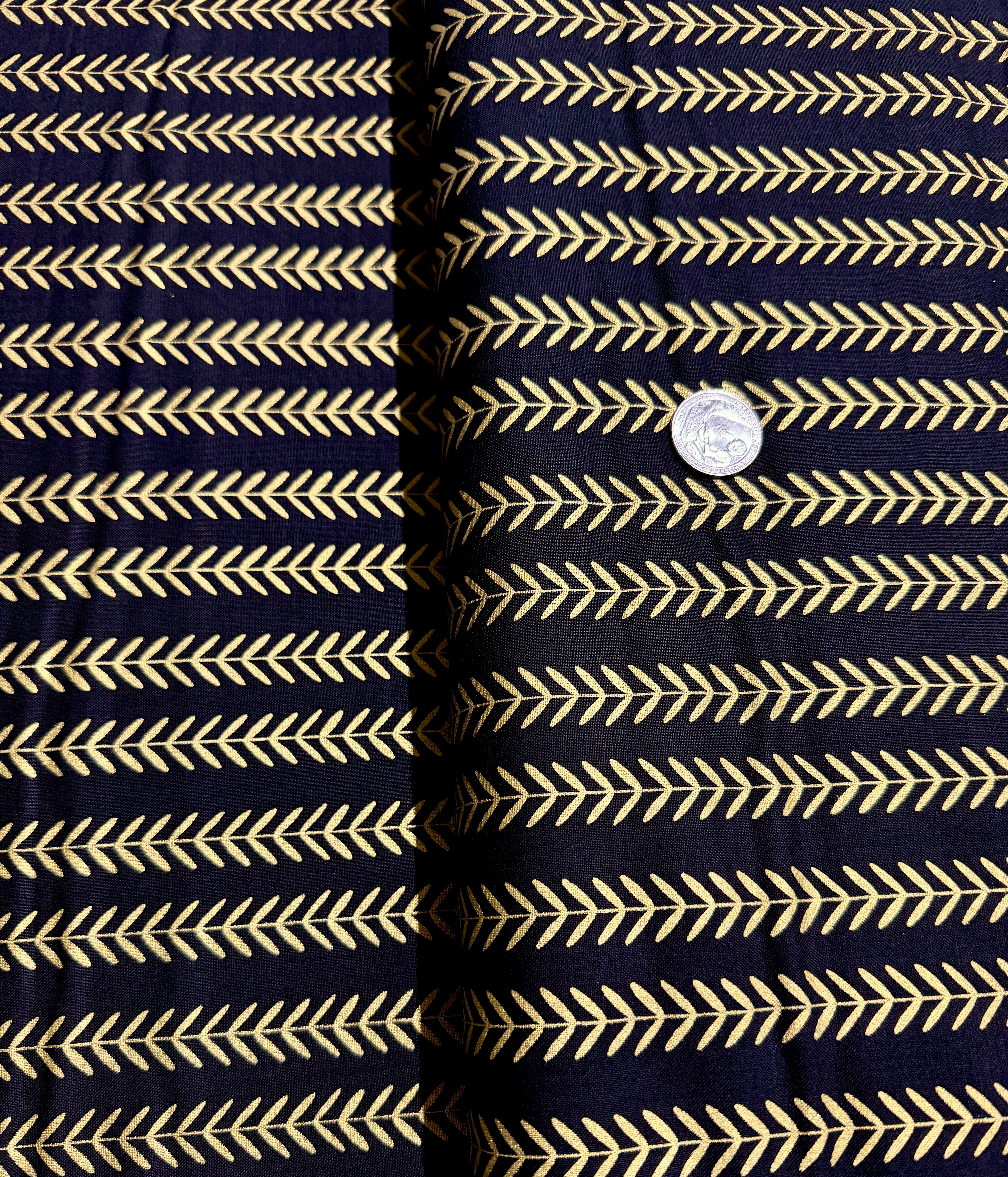 Gilded - Leaf Stripes Ink Gold Metallic Yardage