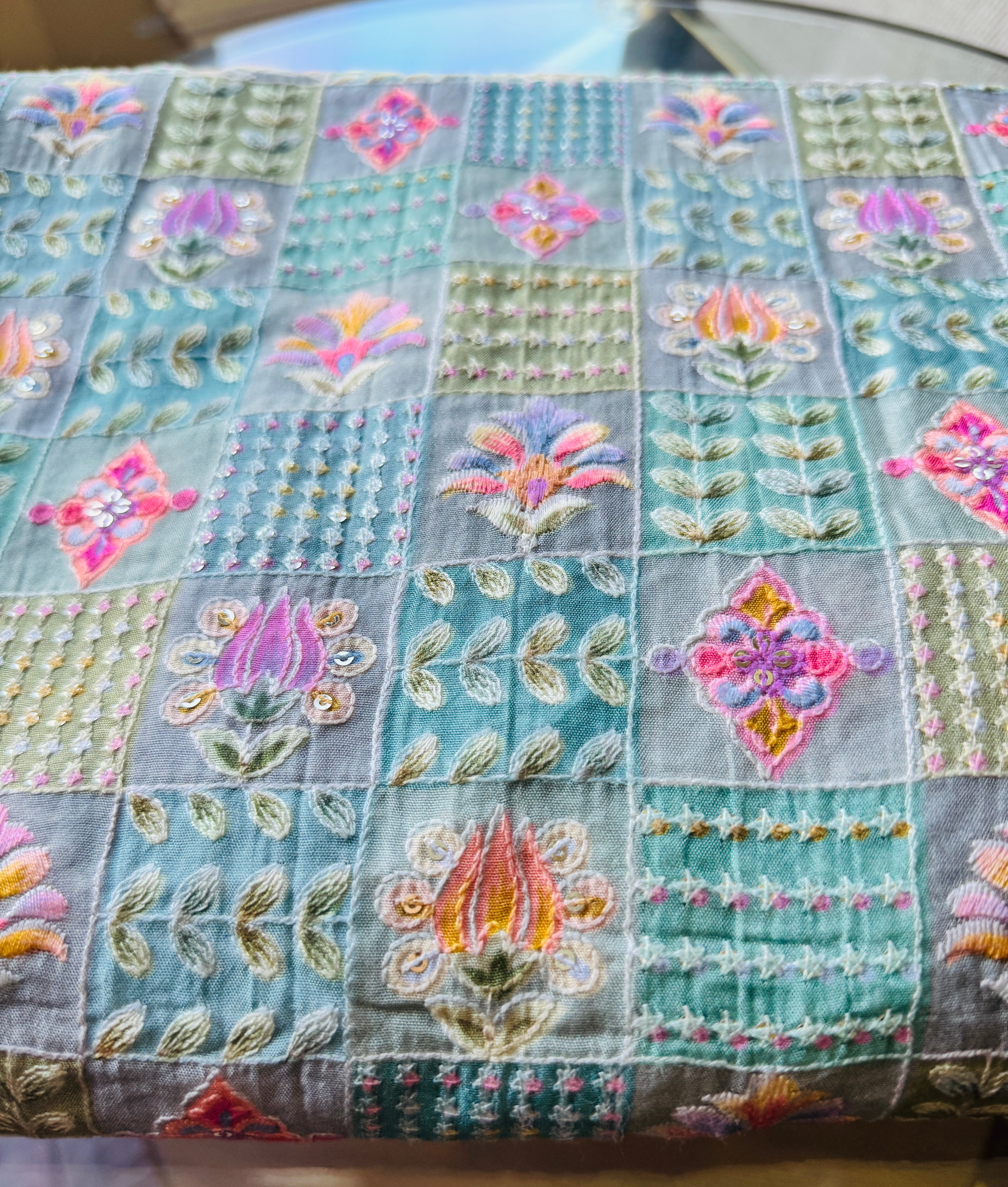 Crepe Chiffon Digital Print Fabric with Sequins and Thread Work