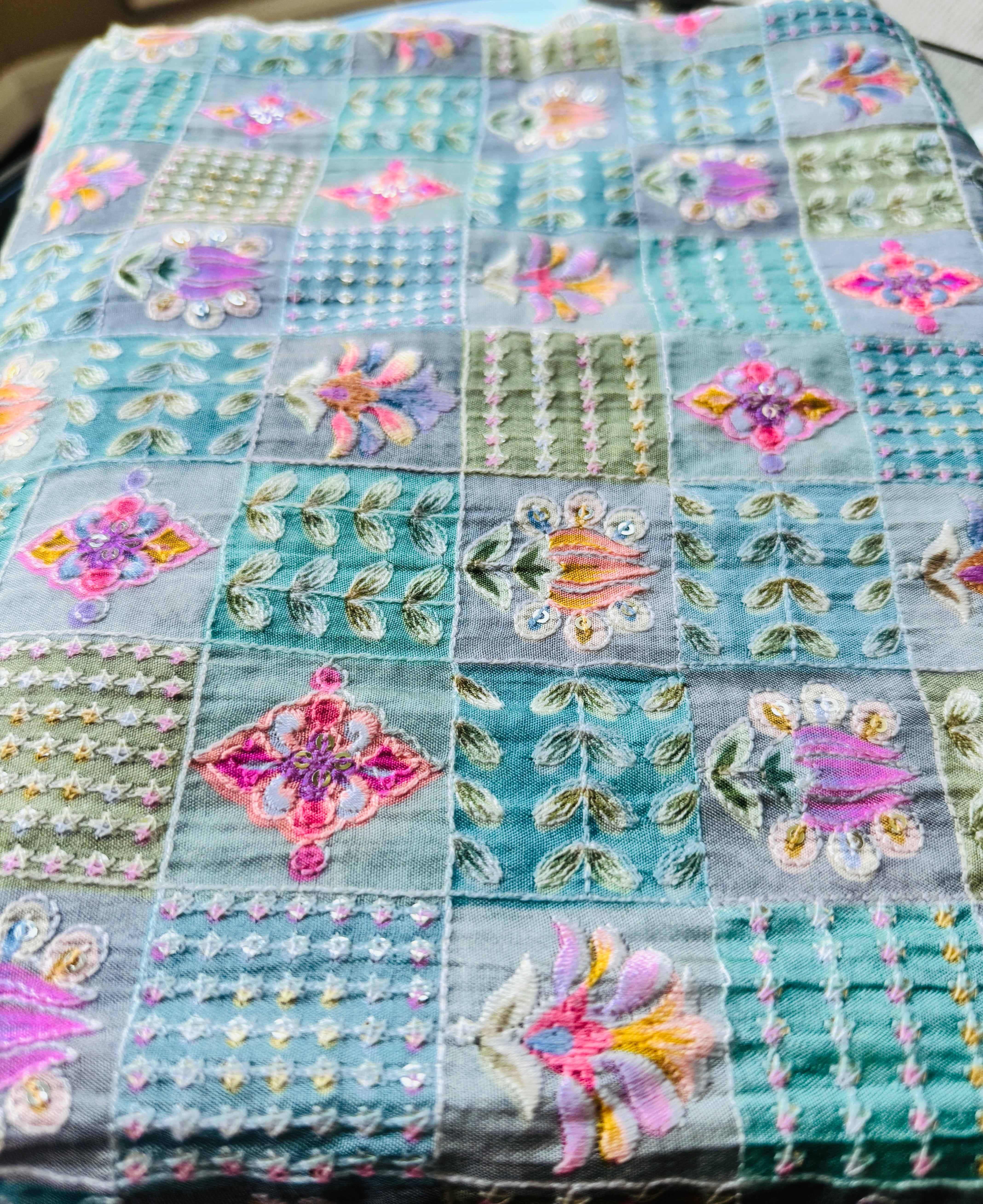 Crepe Chiffon Digital Print Fabric with Sequins and Thread Work